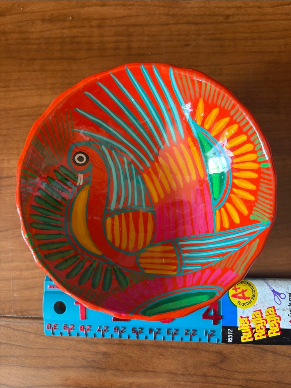 Colorful Mexican pottery. Small footed bowl. Hand painted.